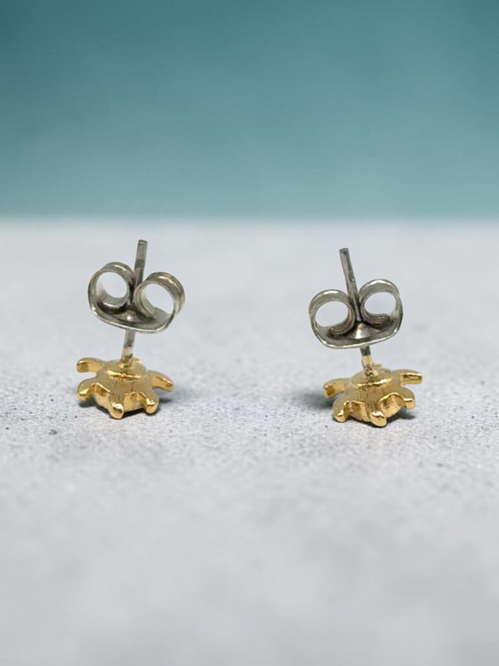 Blue Enamel Turtle Stud Earrings - Picture 2 of 3